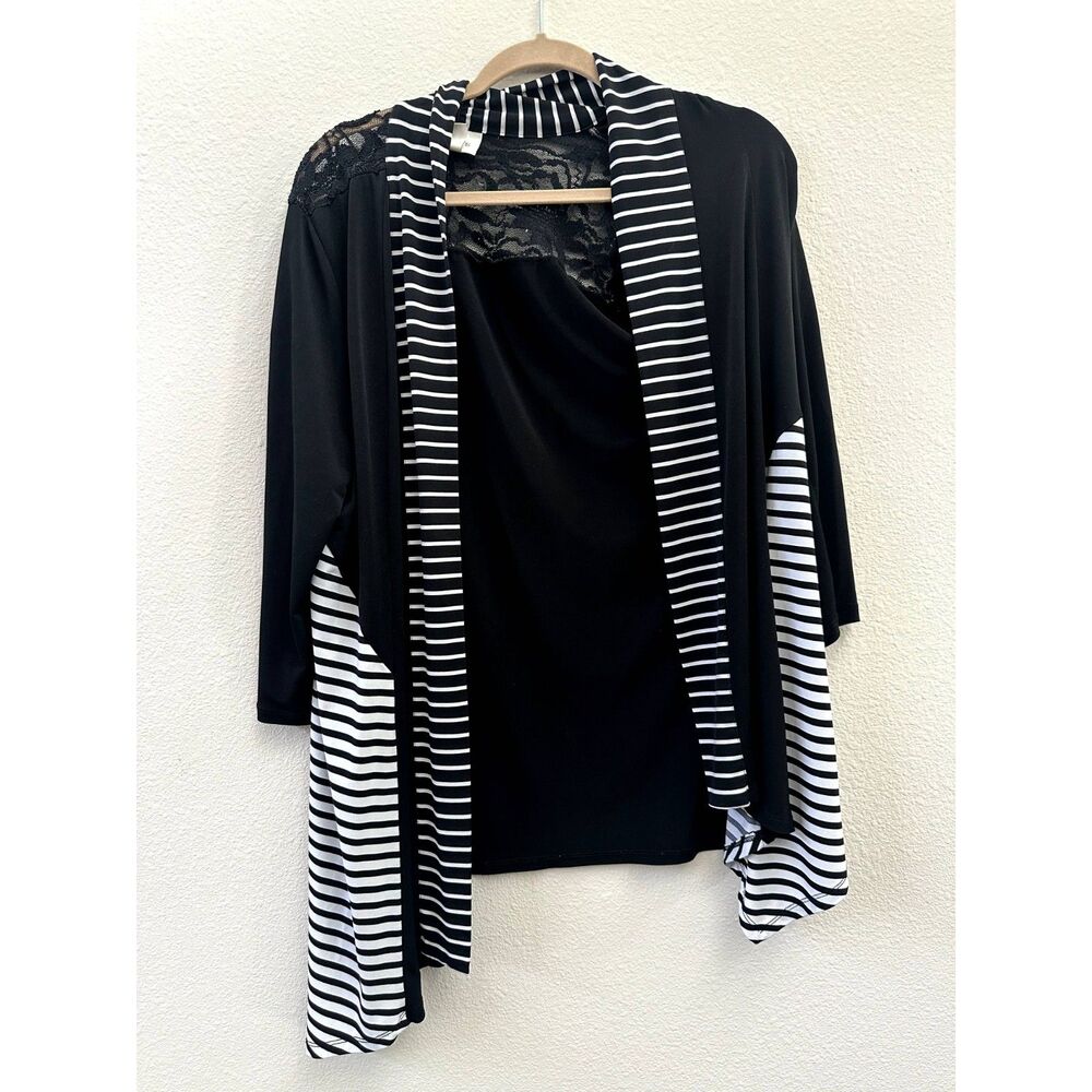 Chico's Knit Kit Mixed-Stripe Jacket Black and White